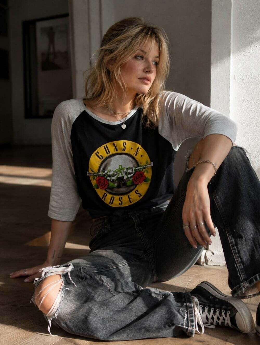 Women's Black and Grey T-shirt